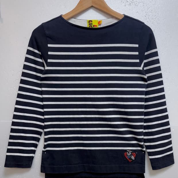 럭키슈에뜨 스트라이프 티셔츠 38( 55)단가라 긴팔 네이비