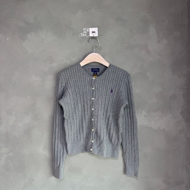 폴로 랄프로렌 꽈배기 니트 가디건 그레이