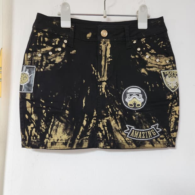 패치 블랙 미니 데님 스커트 치마 S(27)