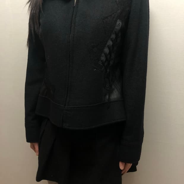 빈티지 블랙 울 레이스업 자켓