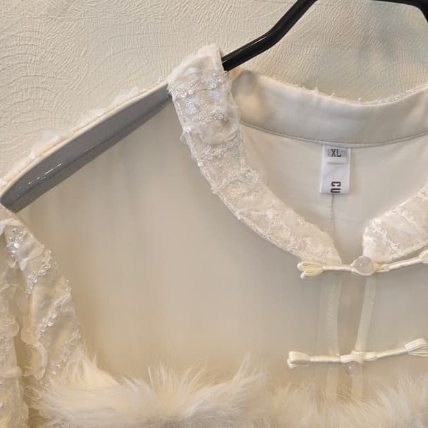 레이스트리밍 레빗퍼장식 파티원피스