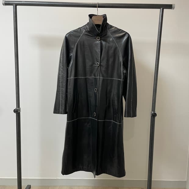 GENNY 제니 스티치 롱 가죽 코트 자켓