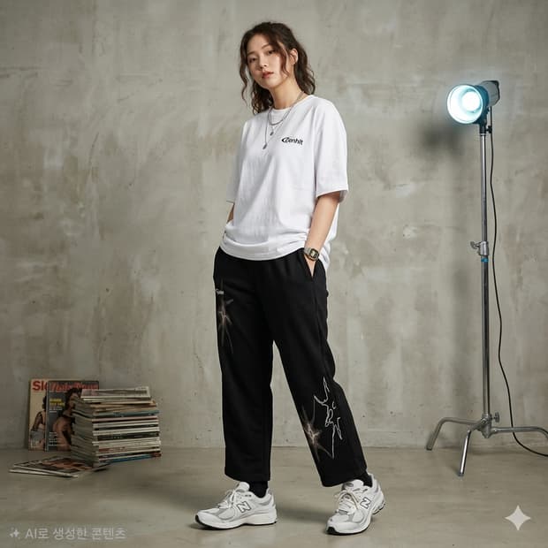 벤힛(The Venhit) 그래픽 와이드 스웨트 팬츠