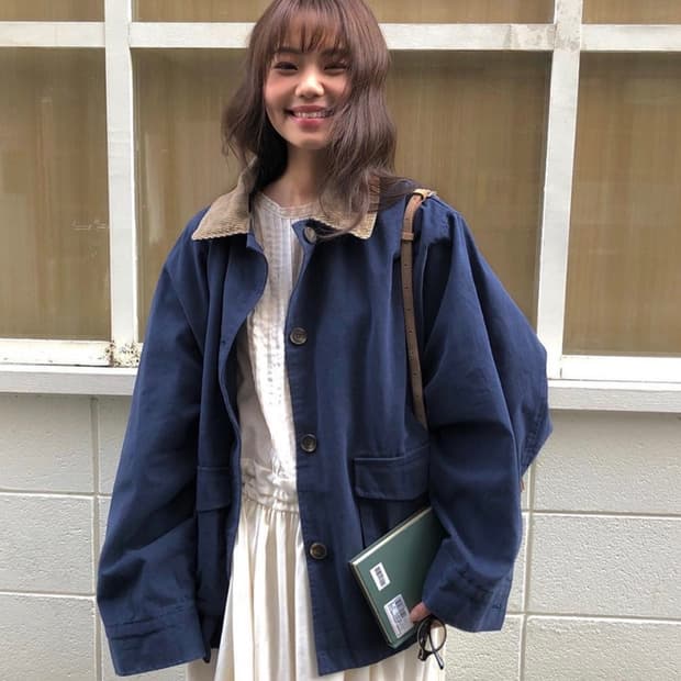 프롬비기닝 보이 코듀로이 카라 빈티지 워크 야상 자켓 점퍼 네이비