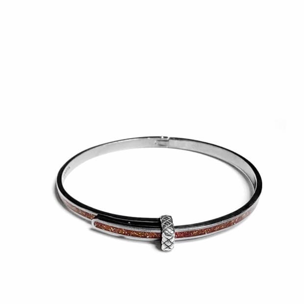 [S] 보테가베네타 에나멜 커프스 실버 브레이슬릿 팔찌 스몰 브라운