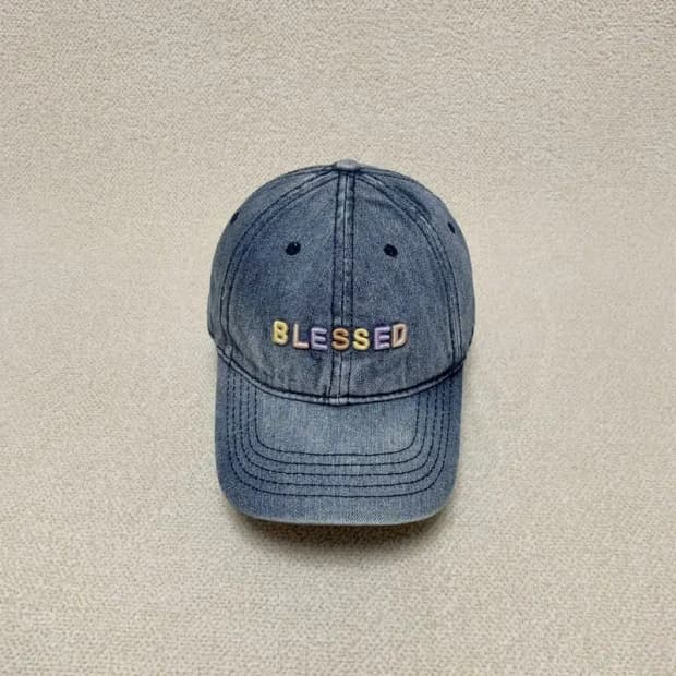 [OS] Blessed 빈티지 캐주얼 데님 자수 베이스볼 캡 모자