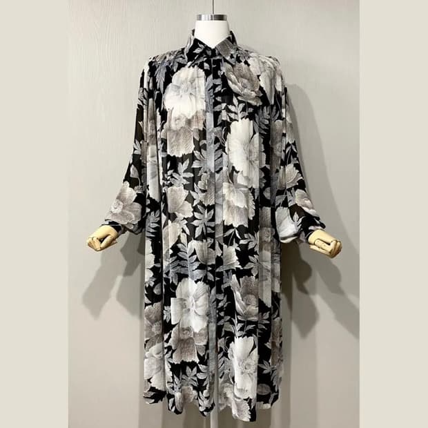 66-88 | 플라워 쉬폰 롱 원피스 (셔츠형 로브 겸용)