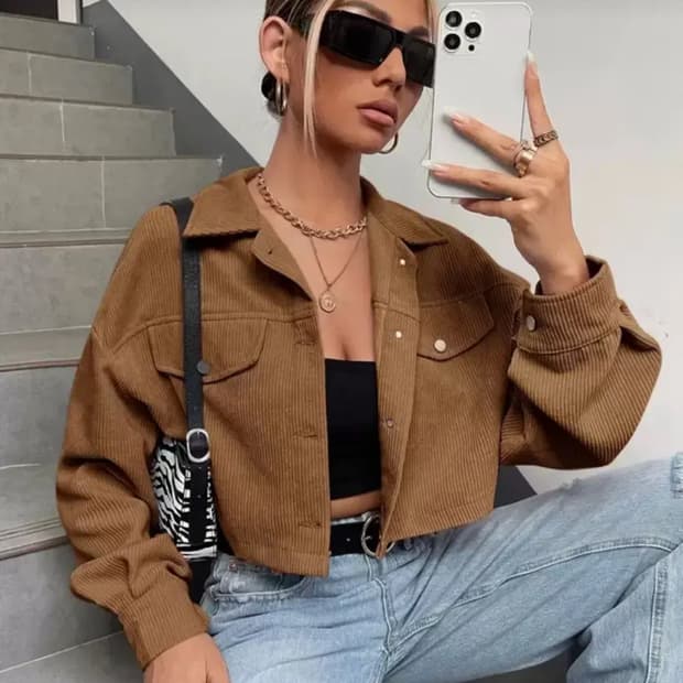 코듀로이 크롭 자켓 브라운 긴팔 보세