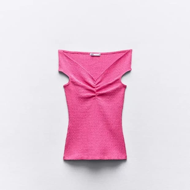 ZARA 자라 셔링 텍스처탑 로즈 핑크 s