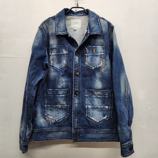 버커루 스티치 디테일 유니크 워싱 데님 자켓 M(M) 남여공용