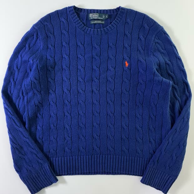 Polo  폴로 랄프로렌 자수 코튼 블루 꽈배기 니트 