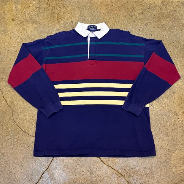 90s Made in USA 미국 빈티지 간트 스트라이프 럭비티 카라티 