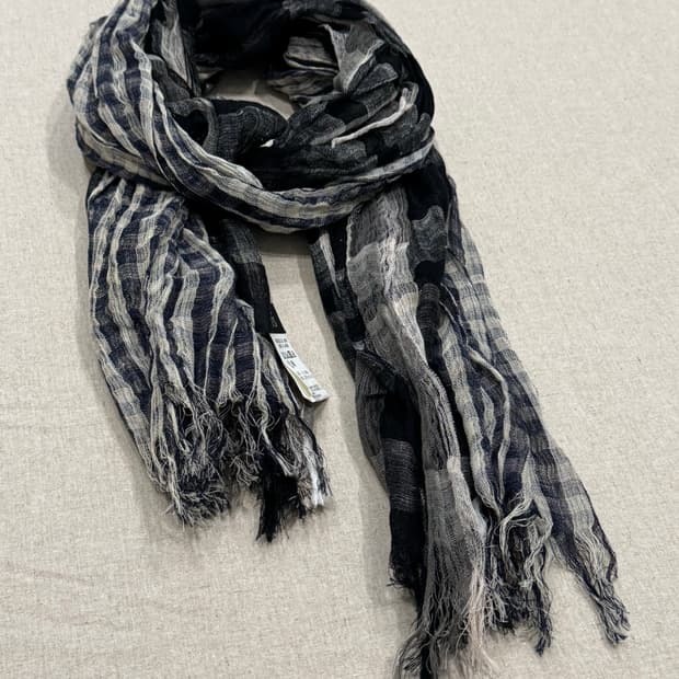 요지야마모토 믹스드 체크 린넨코튼 머플러