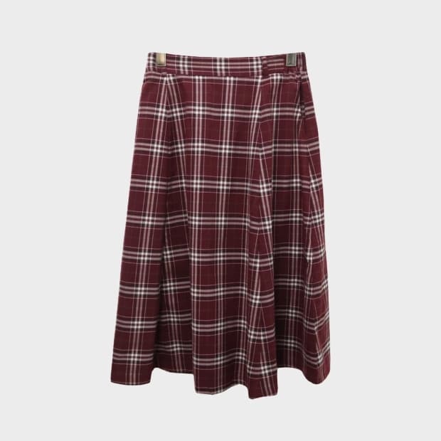 코르자 버건디 체크 롱 치마 61166