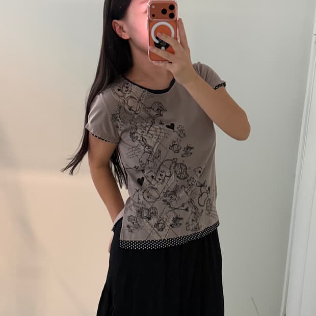 일본빈티지 scolar 하트 도트 반팔티