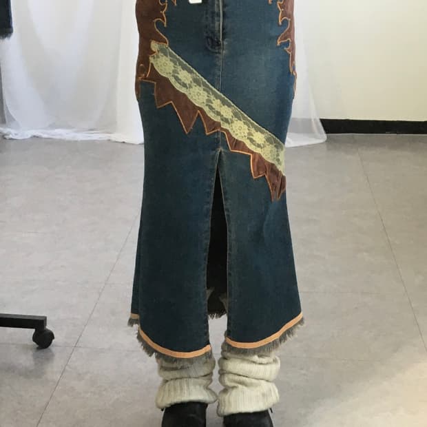 Western mood denim skirt