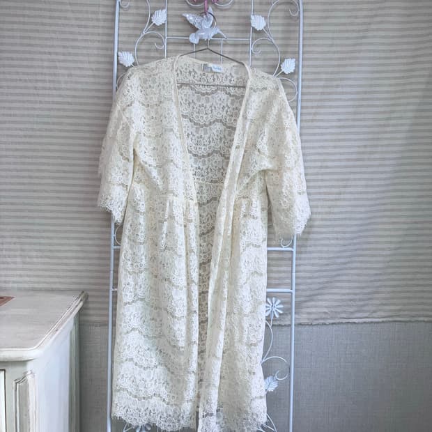 빈티지 아이보리 플라워패턴 시스루 펀칭 가디건 y2k 스트릿 갸루 펑키 