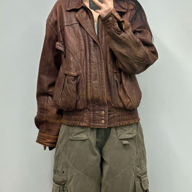 Vintage 빈티지 브라운 레더 봄버 자켓 