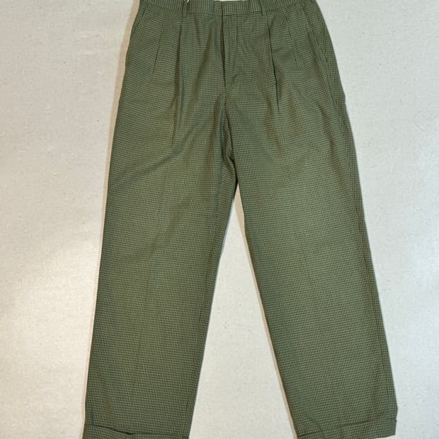 라코스테 빈티지 그린 체크 슬랙스 골프 바지 면 투턱 팬츠