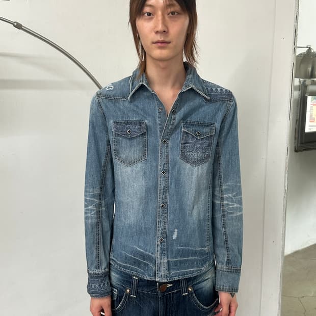 빈티지 웨스턴 크랙 워싱 데님 자켓