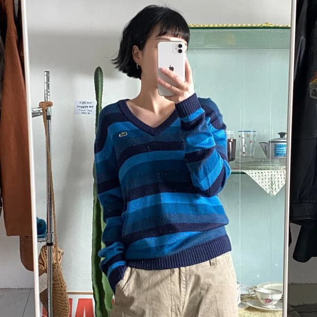 라코스테 스트라이프 브이넥 니트 (Man M) 12406