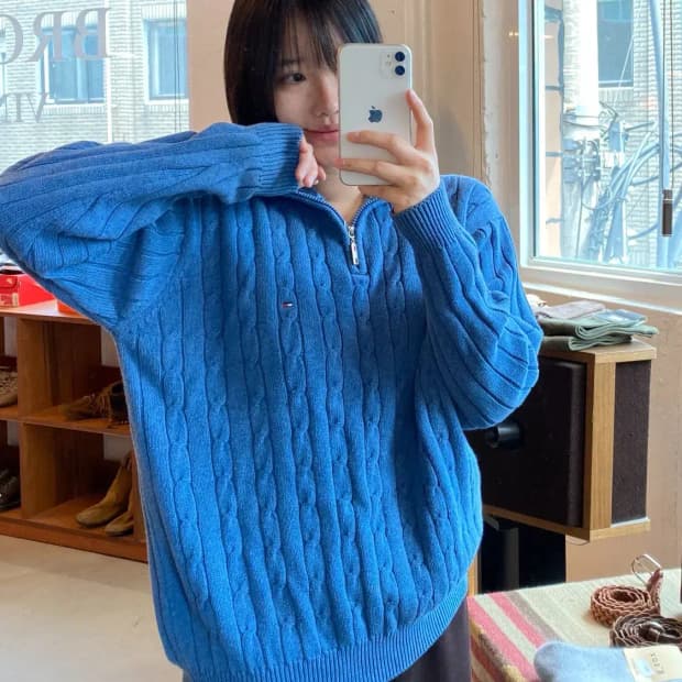 타미 힐피거 케이블 하프 집업 (Man M) B1548