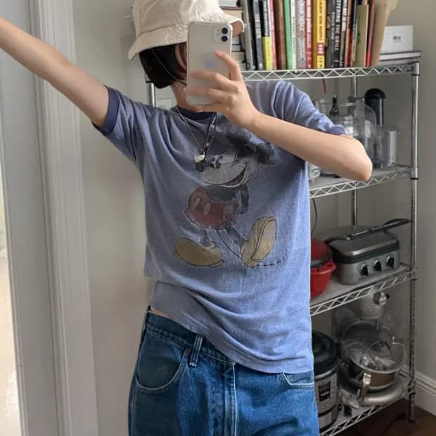 디즈니 미키 링거 1/2 티셔츠 (Woman L) AB0628