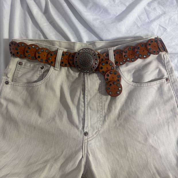 빈티지 보헤미안 콘초 스터드 레더 벨트 히피 네이티브 아메리칸