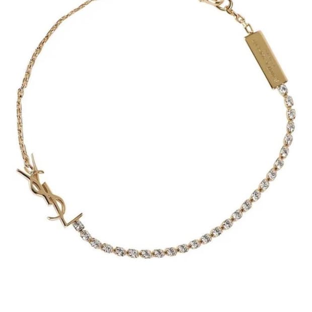 생로랑 YSL 로고 카산드라 라인스톤 참 체인 팔찌 정품