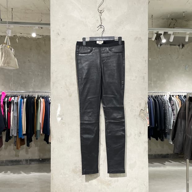 헬무트랭 블랙 램스킨 레더 밴딩 팬츠