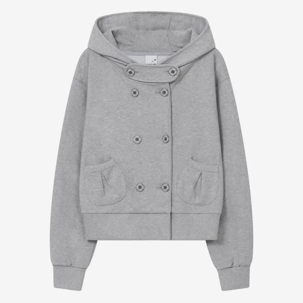 바우프 버튼 더블 후드 자켓 그레이