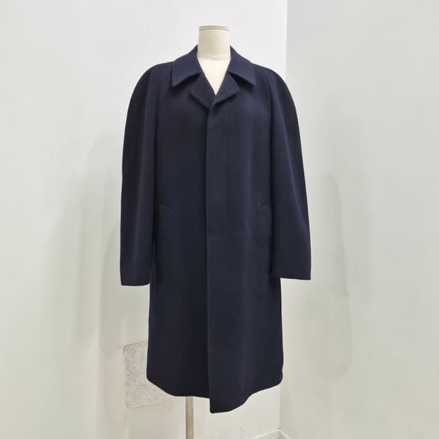 버진울80 캐시미어20 남녀공용 네이비 롱코트 