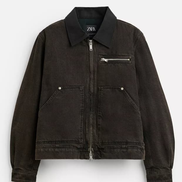 자라 콘트라스트 네크라인 데님 워크 자켓 xl