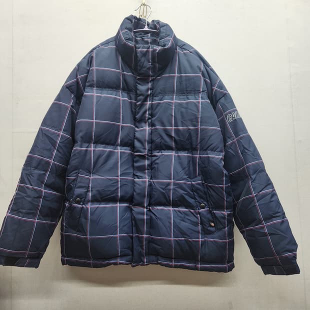 후아유 바시티 체크 푸퍼 덕다운 스트링패딩 S(L) 남여공용