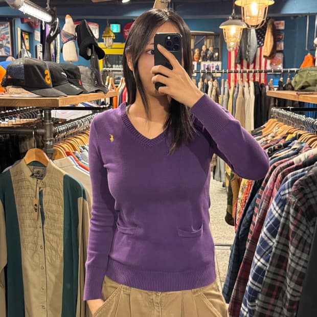 RALPH LAUREN 랄프로렌 브이넥 포켓 니트