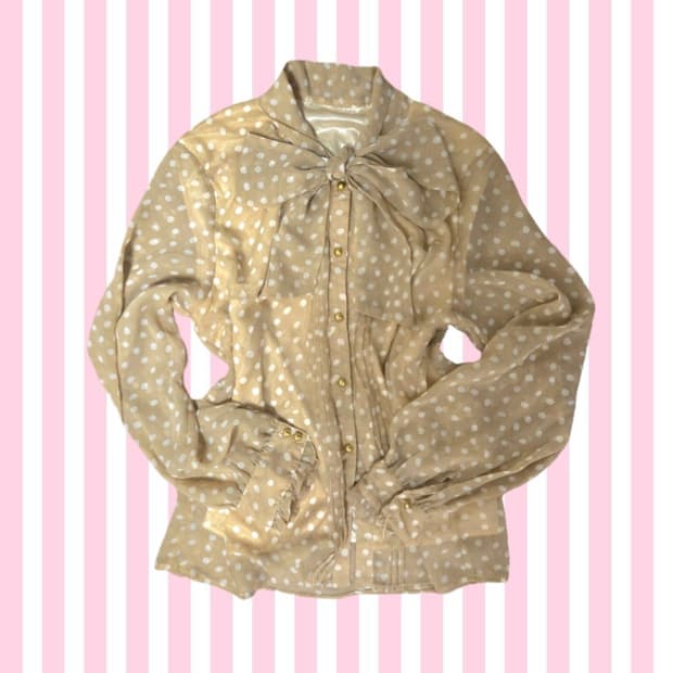 라떼갸루 모리걸 밤비 도트 땡땡이 왕리본 블라우스