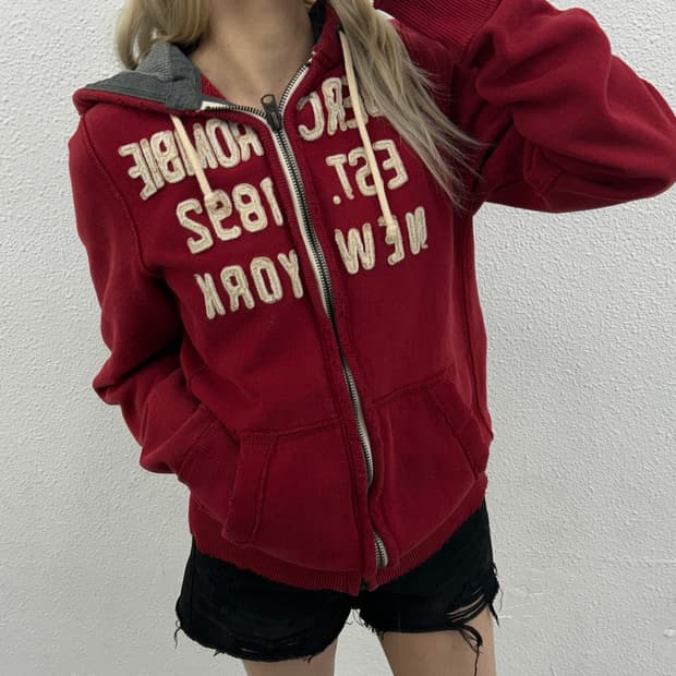 아베크롬비 센터로고 딥레드 후드집업 M