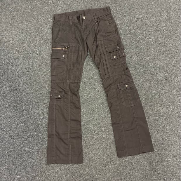 44)Japanese vintage 여성 줄무늬 부츠컷 카고팬츠
