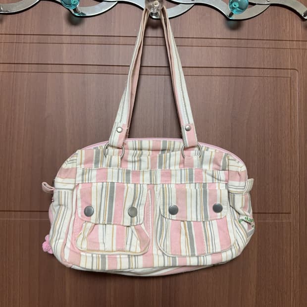 일본 빈티지 모리걸 헤이세이 핑크 스트라이프 핸드백 토트백 모리 가방