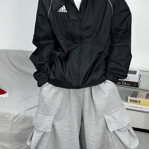 아디다스 우븐 나일론 블랙 바람막이 XL