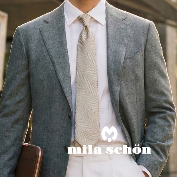 밀라숀 실크 아이보리 자카드 패턴 넥타이 9.4cm A+등급 A19755