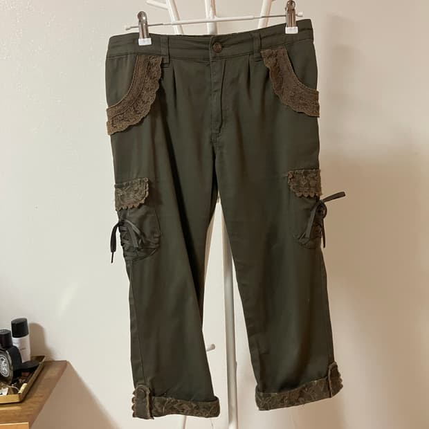 엑시즈팜 레이스리본디테일 면바지 7부바지 카프리팬츠