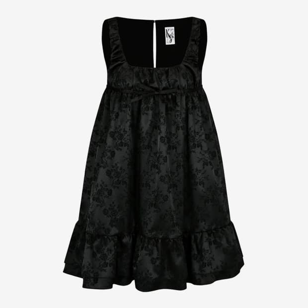 카시코 리본 벌룬 드레스 블랙 원피스 자카드