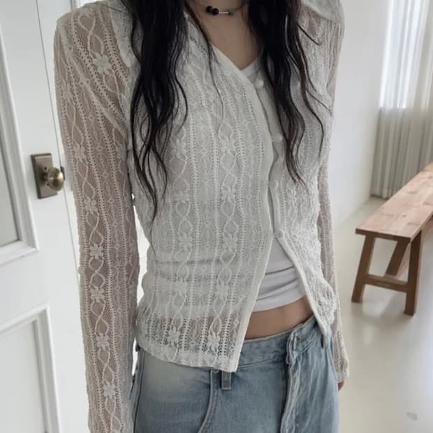 새상품) 옵텐소 ript lace layered shirt