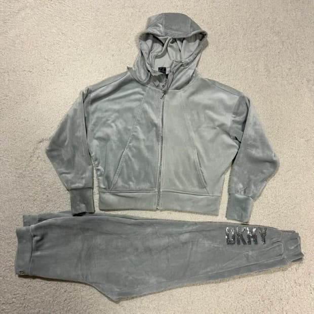 DKNY 벨벳 후드집업 바지 세트 여성 xs