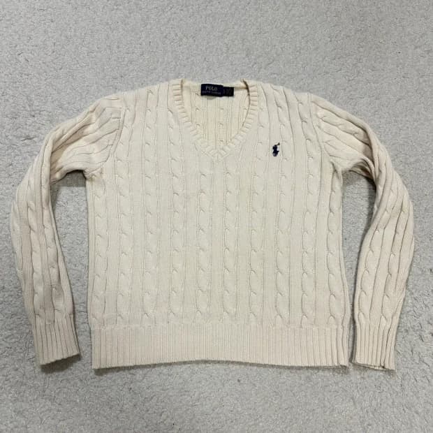 폴로 랄프로렌 아이보리 브이넥 케이블 니트 여성 s