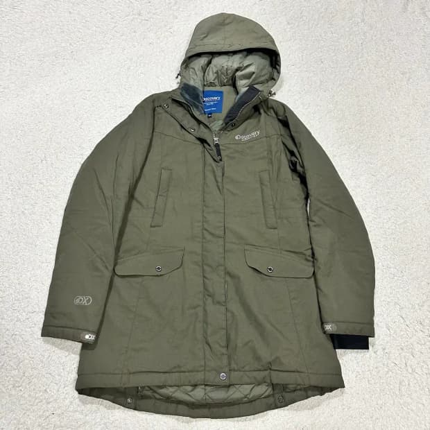 디스커버리 카키색 후드 점퍼 여성 100