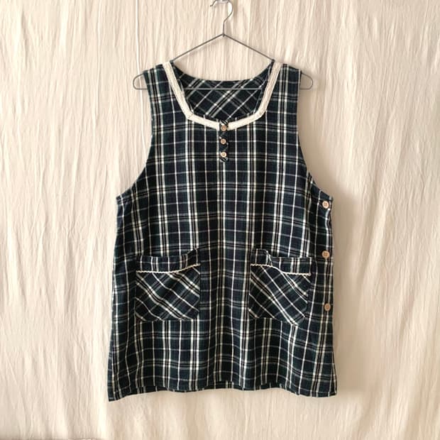 그린 체크 레이스 에이프런