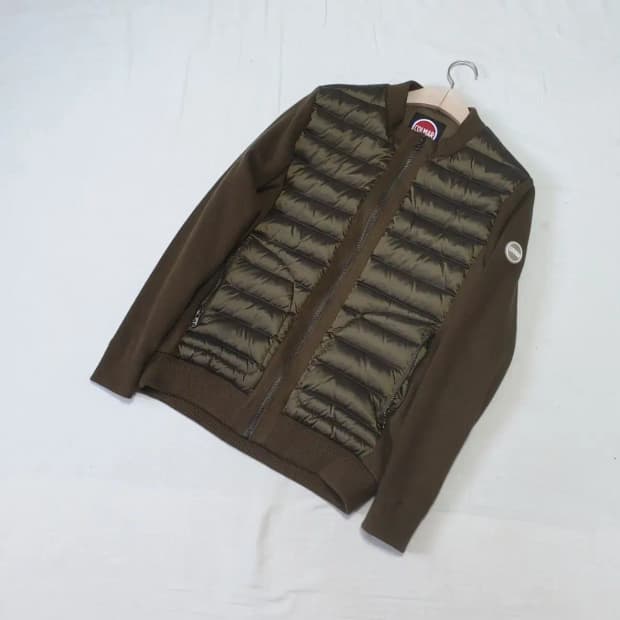 콜마 카키 구스다운 니트 패딩