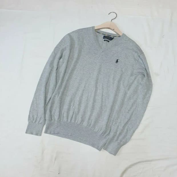 폴로 브이넥 피마코튼 니트